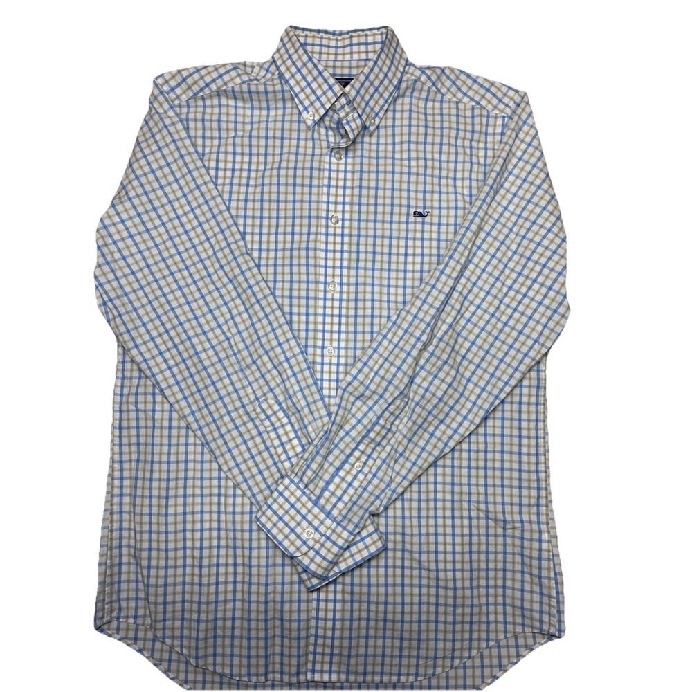 Vineyard Vines Slim Fit Whale Shirt Mens Medium Blue Yellow Plaid Button Down